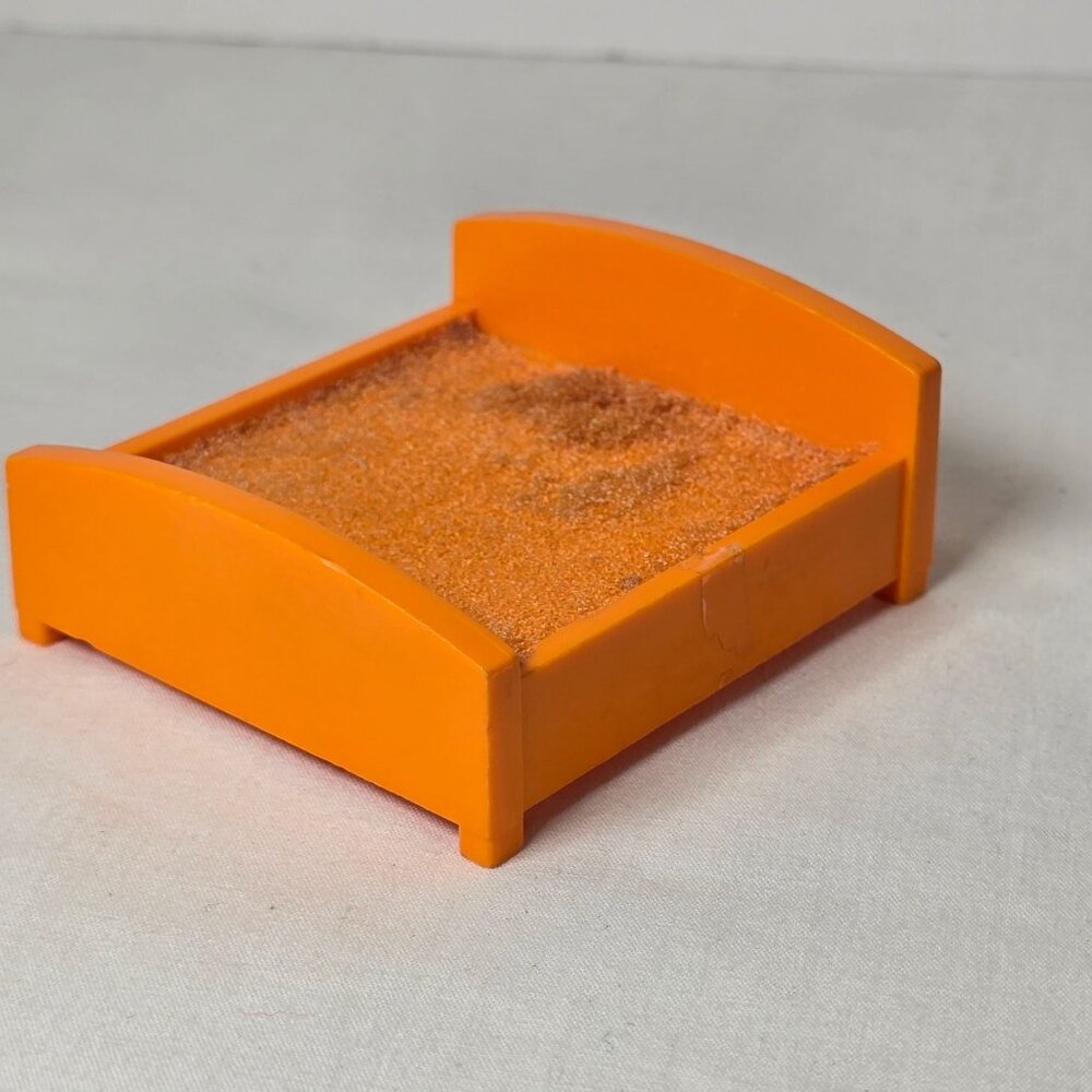 Vintage Fisher Price Orange Double Bed Toy Miniature 70s Little People Furniture